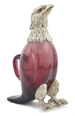 Lot 1066 - Novelty Silver Plate Mounted Ruby Glass Eagle Form Decanter