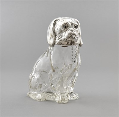 Lot 1132 - Austrian Novelty Silver Plate Mounted Glass Dog Form Decanter