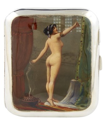 Lot 1084 - Swiss Sterling Silver and Enamel Novelty Erotic Cigarette Case