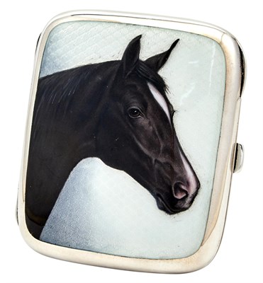 Lot 1127 - Continental Silver and Enamel Novelty Equestrian Cigarette Case