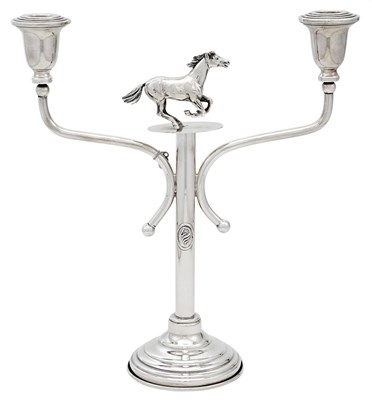 Lot 1124 - Italian Novelty Equestrian Sterling Silver Two Light Candelabrum