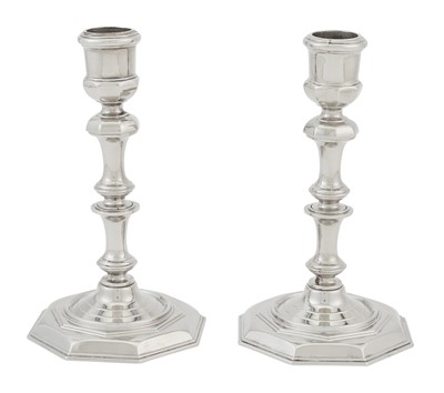 Lot 205 - Pair of George I Style Silver Plated Candlesticks