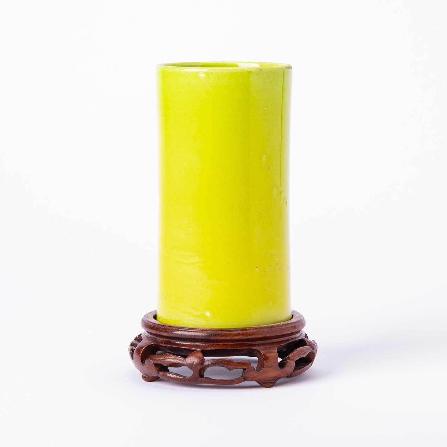Lot 89 - A Chinese Yellow Glazed Porcelain Brush Pot