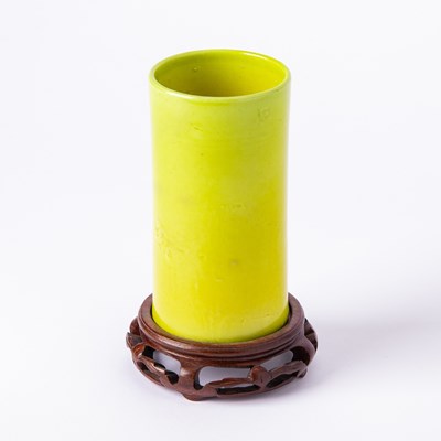 Lot 89 - A Chinese Yellow Glazed Porcelain Brush Pot