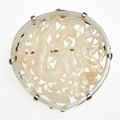 Lot 48 - A Chinese White Jade Belt Plaque