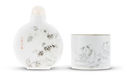 Lot 35 - Two Chinese White Glazed Ink Decorated Porcelain Items