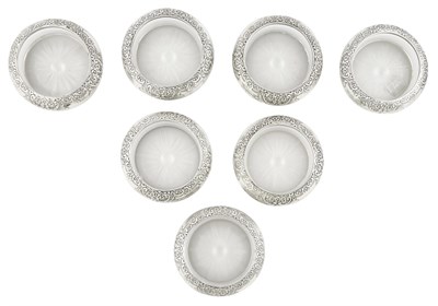 Lot 1015 - Set of Six Frank M. Whiting Sterling Silver and Glass Drink Coasters