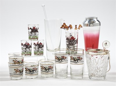 Lot 1083 - Group of Jockey Theme Barware Comprising ten...