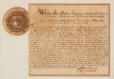 Lot 265 - PENN, WILLIAM Secretarial document signed,...