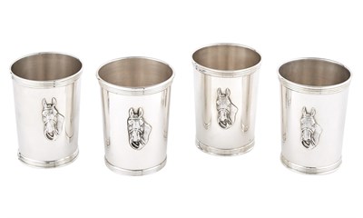 Lot 1123 - Four American Sterling Silver Equestrian Theme Julep Cups