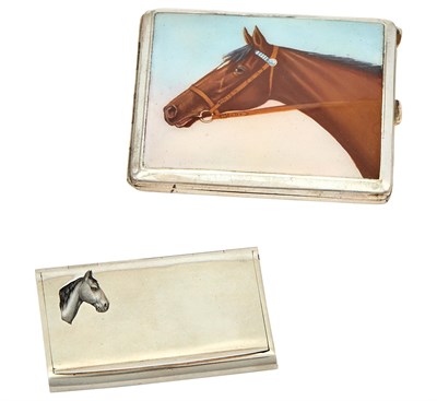 Lot 1128 - Continental Silver and Enamel Equestrian Theme Cigarette Case