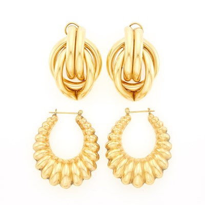 Lot 1250 - Two Pairs of Gold Earrings
