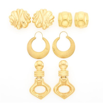 Lot 1255 - Four Pairs of Gold Earrings