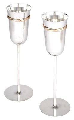 Lot 1061 - Cased Pair of Cartier Sterling Silver and Parcel-Gilt Hanap Champagne Goblets