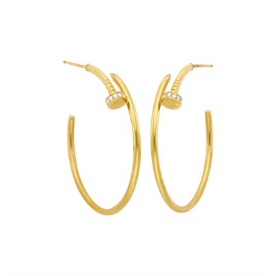 Lot 151 - Cartier Pair of Gold and Diamond 'Juste un Clou' Hoop Earrings