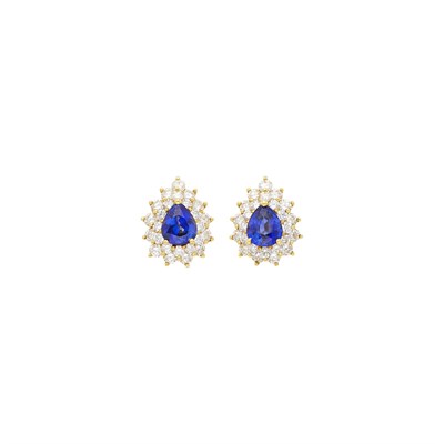 Lot 154 - Tiffany & Co. Pair of Gold, Sapphire and Diamond Earclips