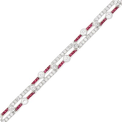 Lot 59 - Platinum, Diamond and Ruby Bracelet