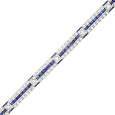 Lot 57 - Platinum, Diamond and Synthetic Sapphire Bracelet