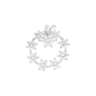 Lot 89 - Platinum and Diamond Wreath Pendant-Brooch