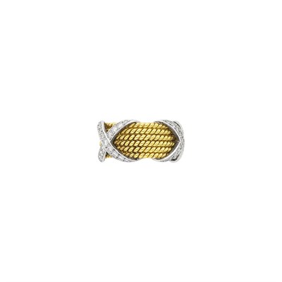 Lot 127 - Tiffany & Co., Schlumberger Gold, Platinum and Diamond 'Rope Six Row X' Band Ring