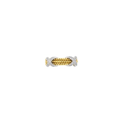 Lot 10 - Tiffany & Co., Schlumberger Gold, Platinum and Diamond 'Rope Three Row X' Band Ring