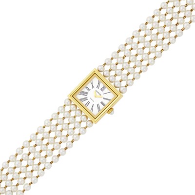 Lot 5 - Chanel Paris Gold and Four Strand Cultured Pearl 'Mademoiselle' Bracelet-Watch