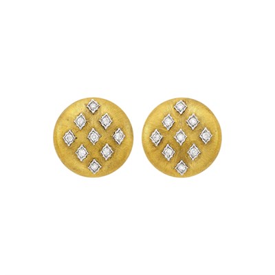 Lot 113 - Mario Buccellati Pair of Two-Color Gold and Diamond Button Earclips