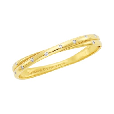 Lot 2 - Tiffany & Co. Gold, Platinum and Diamond 'Etoile' Bangle Bracelet