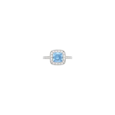 Lot 78 - Tiffany & Co. Platinum, Aquamarine and Diamond Ring