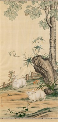 Lot 154 - A Chinese School Painting of Rabbits by Ma Jin (1900-1970)