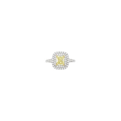 Lot 79 - Tiffany & Co. Platinum, Gold, Fancy Yellow Diamond and Diamond Ring