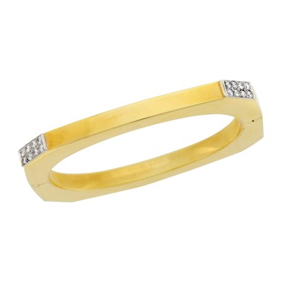 Lot 1064 - Two-Color Gold and Diamond Bangle Bracelet