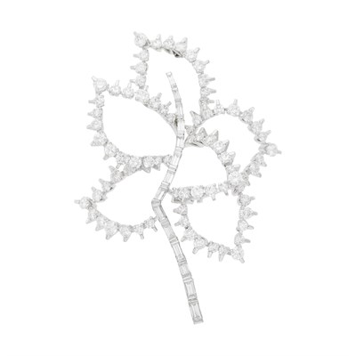 Lot 68 - Platinum and Diamond Leaf Brooch
