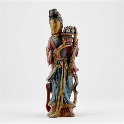 Lot 119 - An Unusual Chinese Laquered Soapstone Figure of a Meiren