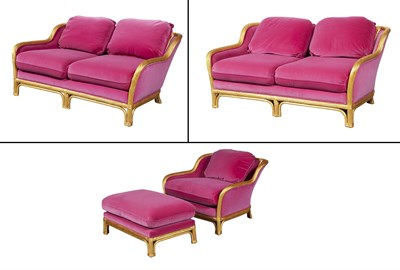 Lot 303 - Suite of Pink Upholstered Giltwood Furniture...
