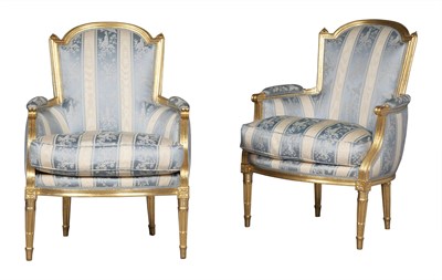 Lot 192 - Pair of Louis XVI Upholstered Giltwood...