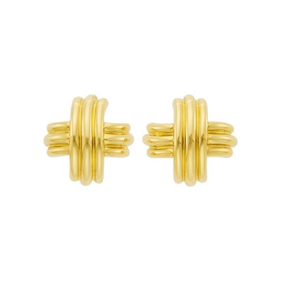 Lot 1027 - Tiffany & Co. Pair of Gold 'X' Earclips