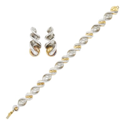 Lot 41 - Marina B Silver and Gold Bracelet and Pair of Earclips