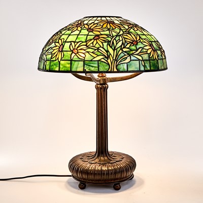 Lot 512 - Tiffany Studios Bronze and Leaded Glass Black-Eyed Susan Table Lamp