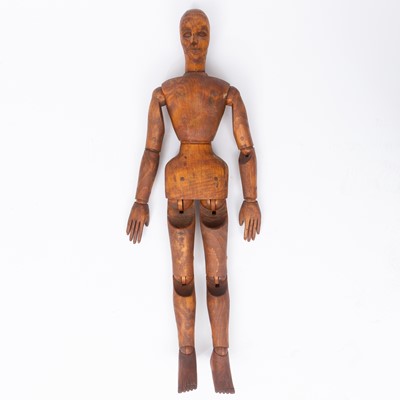 Lot 358 - Three Large Carved Wooden Articulated Figural Models