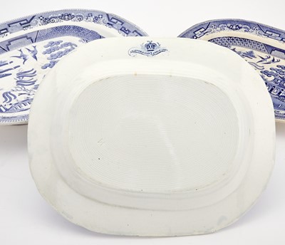 Lot 300 - Group of Staffordshire Blue and White Transfer Decorated Pottery Blue Willow Pattern Platters