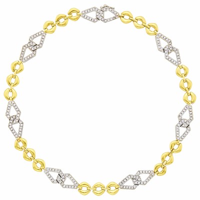 Lot 1098 - Two-Color Gold and Diamond Necklace