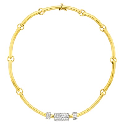 Lot 1201 - Two-Color Gold and Diamond Link Necklace