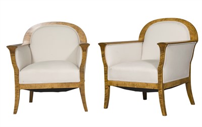 Lot 520 - Pair of Swedish Art Deco Upholstered Birch Armchairs