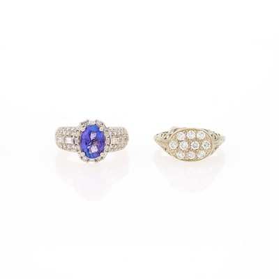Lot 1099 - White Gold, Tanzanite and Diamond Ring and White Gold and Diamond Ring