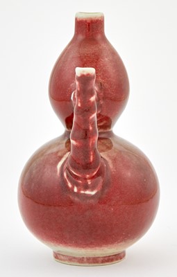 Lot 340 - A Chinese Peachbloom Glazed Porcelain Double Gourd Ewer