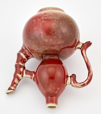 Lot 340 - A Chinese Peachbloom Glazed Porcelain Double Gourd Ewer