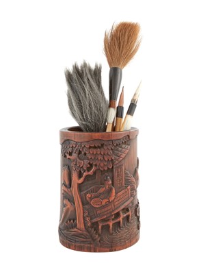 Lot 166 - A Chinese Carved Bamboo Brush Pot