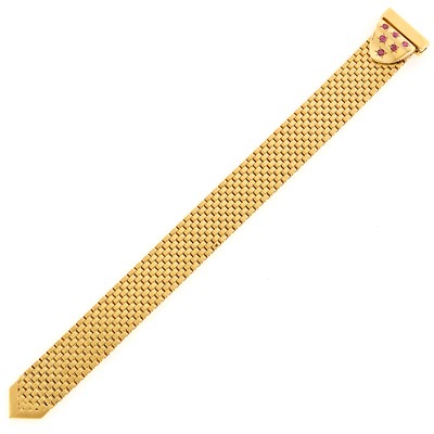 Lot 1170 - Retro Gold and Ruby Slide Bracelet