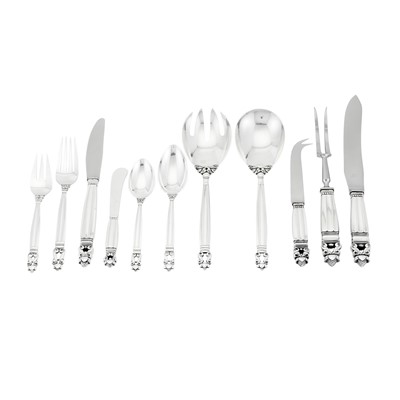Lot 280 - Georg Jensen Sterling Silver "Acorn" Pattern Flatware Service